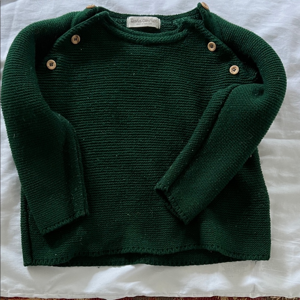 Dark Green Button-Shoulder Knit Sweater by Zara